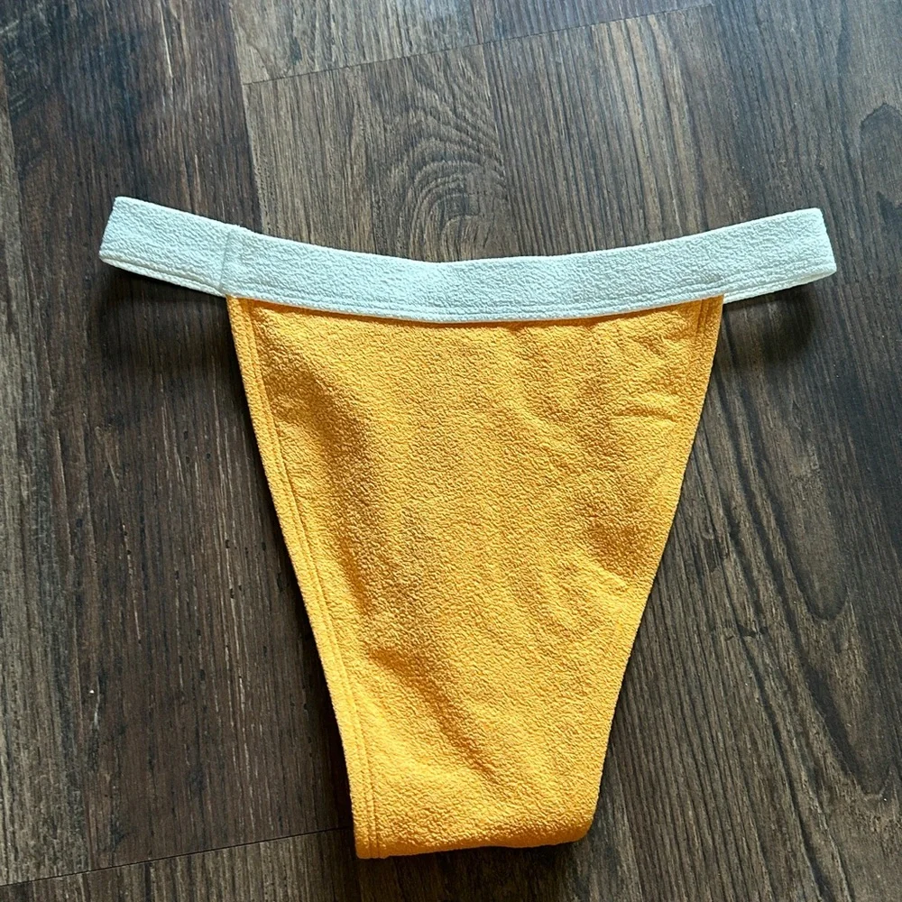 Monday Swimwear Yellow Orange Textured Bikini Bottom with White Waistband